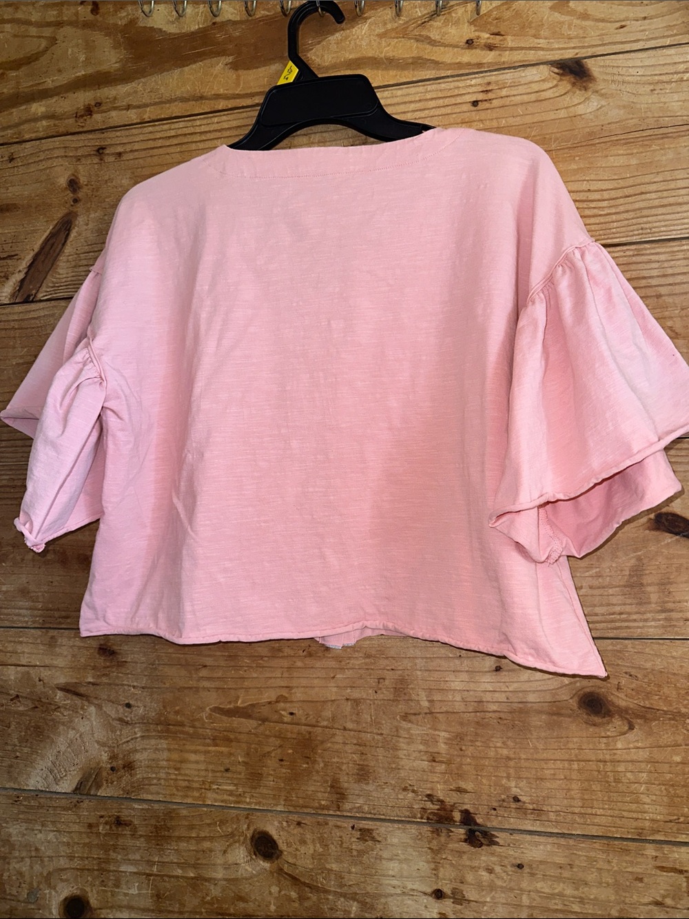 Chelsea & Violet Pink Cropped Button-Front Ruffle Sleeve Top - Picture 3 of 9